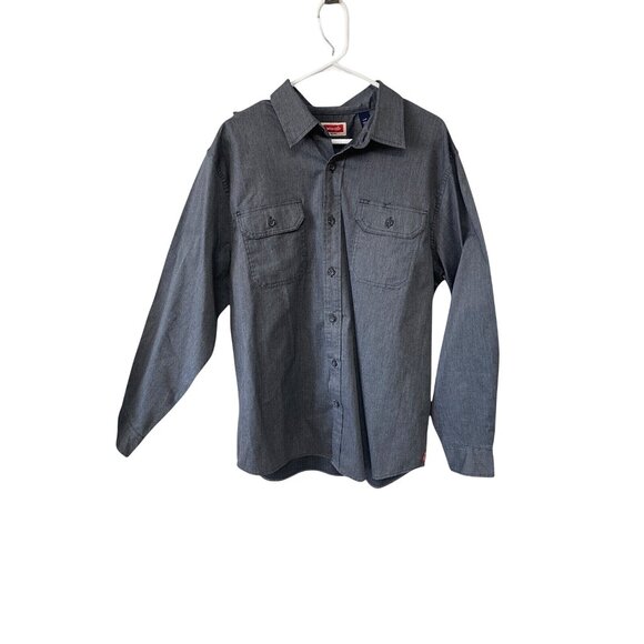 Wrangler Mens Grey Button-Up Shirt Size L Long Sleeve Cotton Blend Casual - Picture 1 of 6